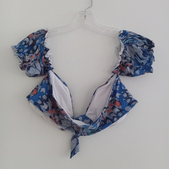 Helen Owen Blue Printed Front Tie Bikini Top with Sleeves - Picture 4 of 5